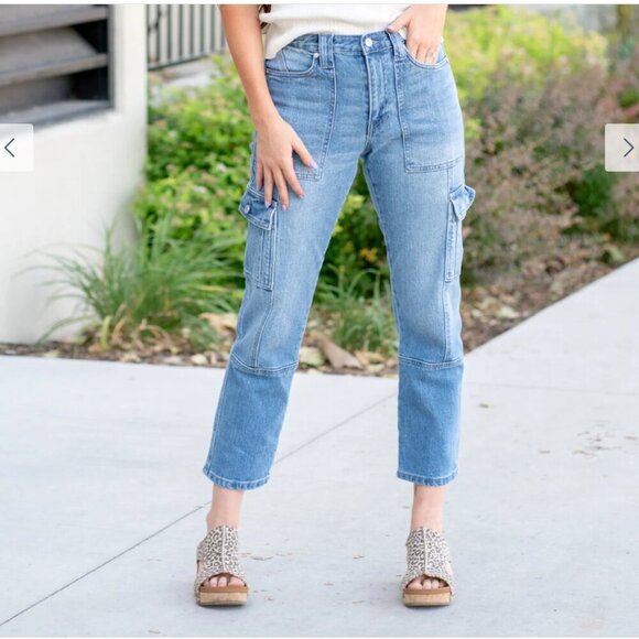 KanCan Huntsville High Rise Cargo Slim Straight Medium Wash Jeans-Size 5/26 - Picture 1 of 11